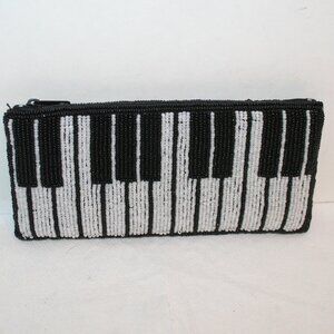 Albert Elovitz Piano Themed Black/White Beaded Woman Zip Closure Wallet